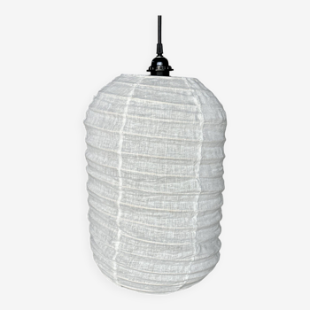 Very large Japanese-style natural rattan and linen pendant light in the shape of a lantern H80 D65