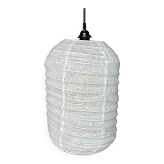 Very large Japanese-style natural rattan and linen pendant light in the shape of a lantern H80 D65