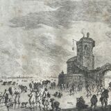 Tableau gravure ancienne patinage artistique XVIIIe