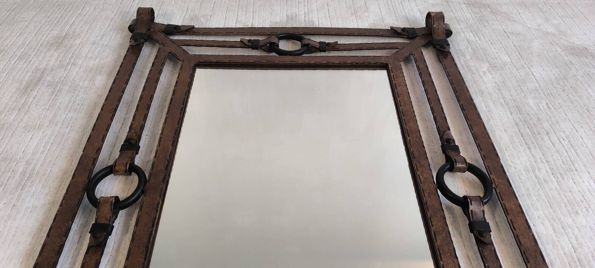 Mirror Jean-Pierre Ryckaert Leather effect, France 1960s