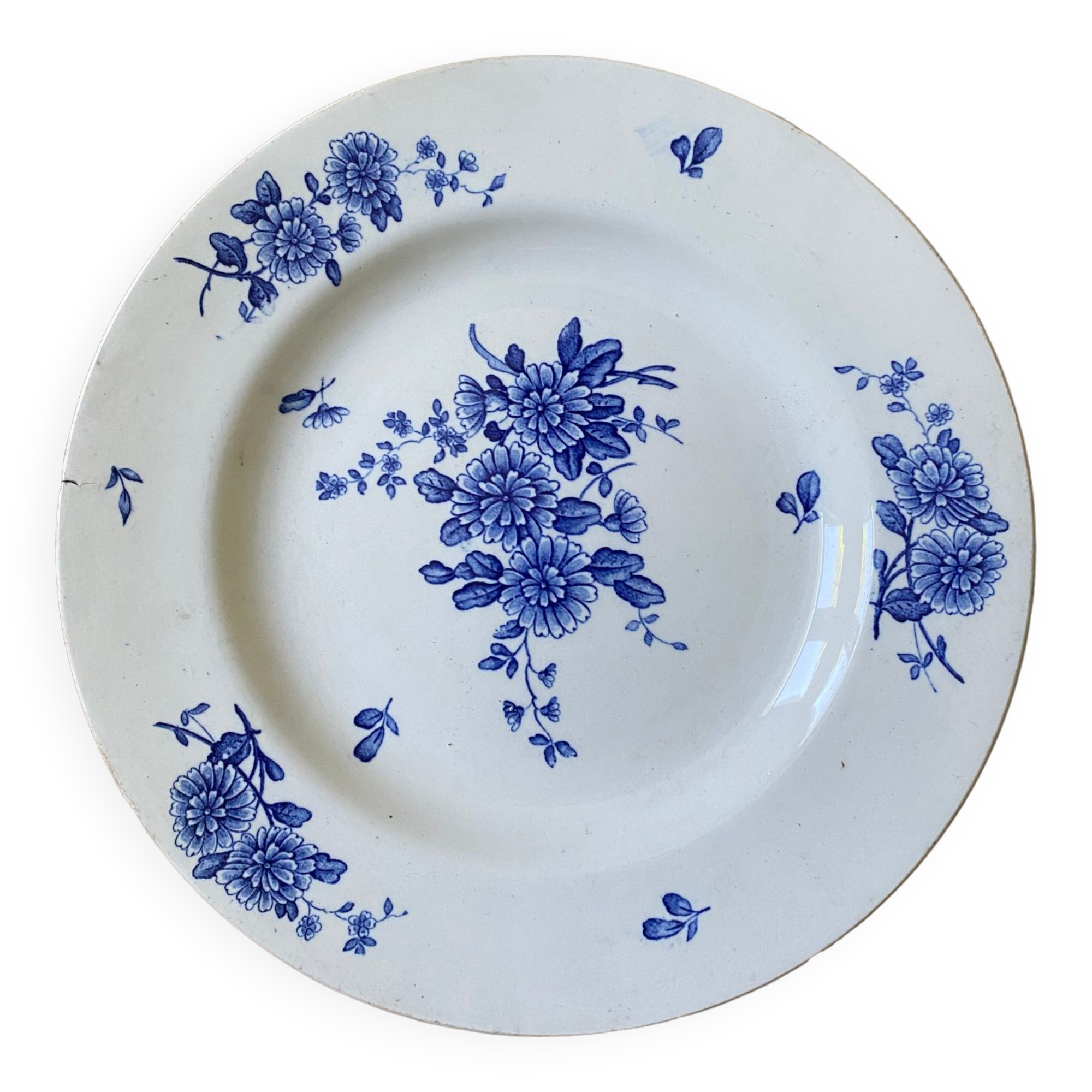 Assiette décor floral bleu KG Luneville