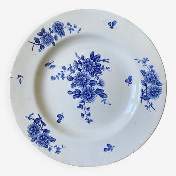 Assiette décor floral bleu KG Luneville