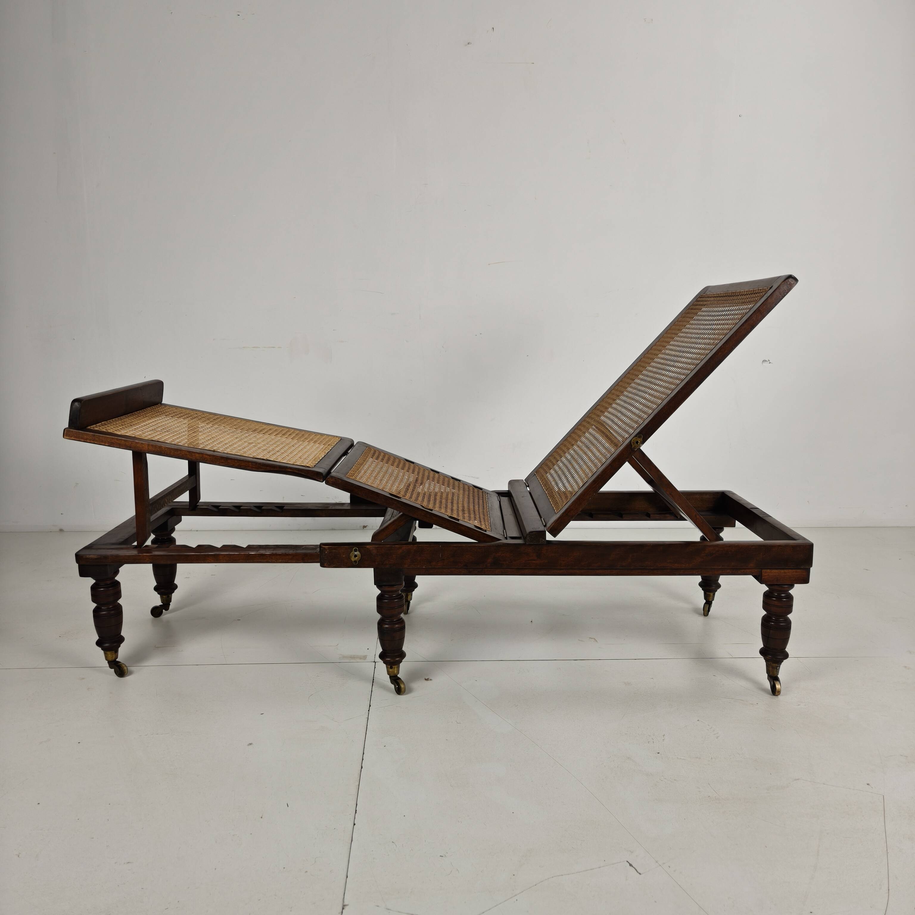 Late 19th Century English Oak Campaign Daybed with Original Cane Webbing