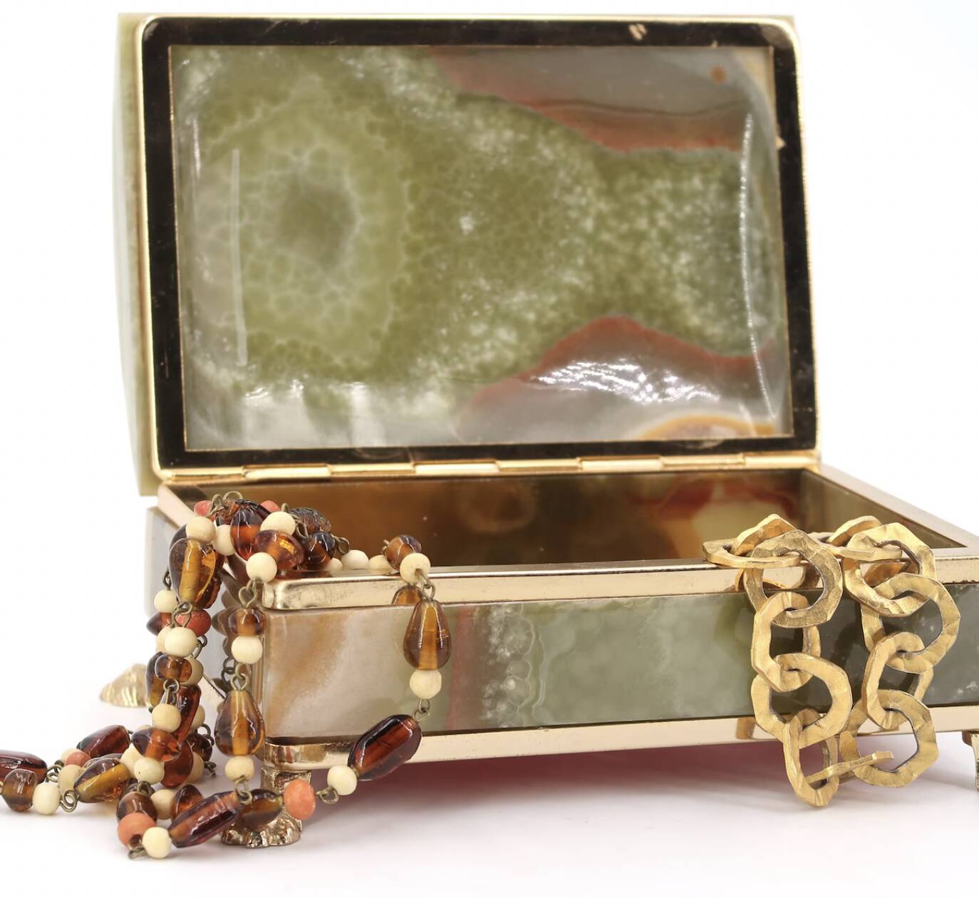 Italian onyx and gold metal catchall, 1970s.