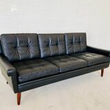 Vintage Danish retro Svend Skipper 3 person sofa in black leather 1960s