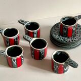 6 vintage luc vallauris art ceramic cups and saucers