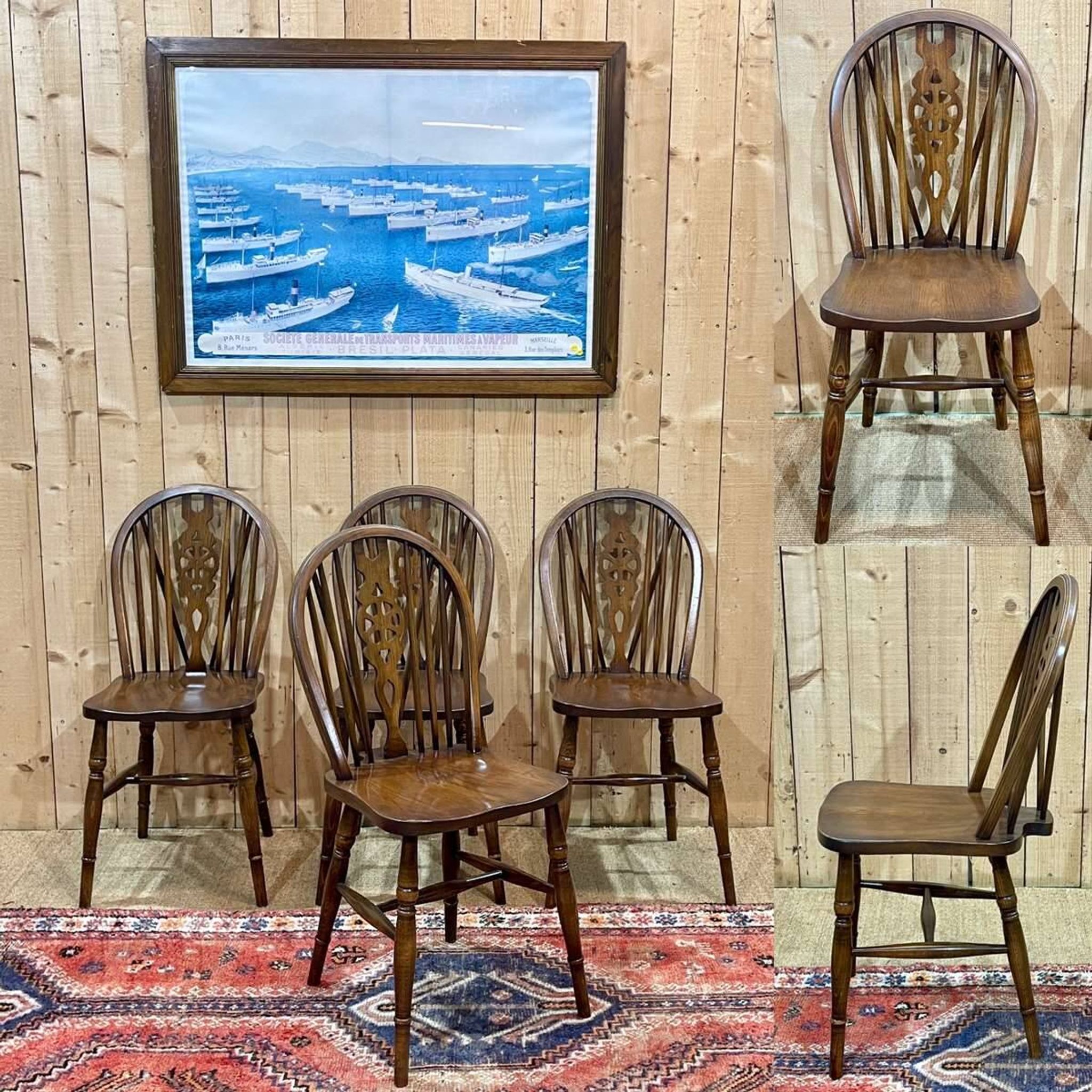 Set of 4 English chairs in beech and oak, made in the 70s