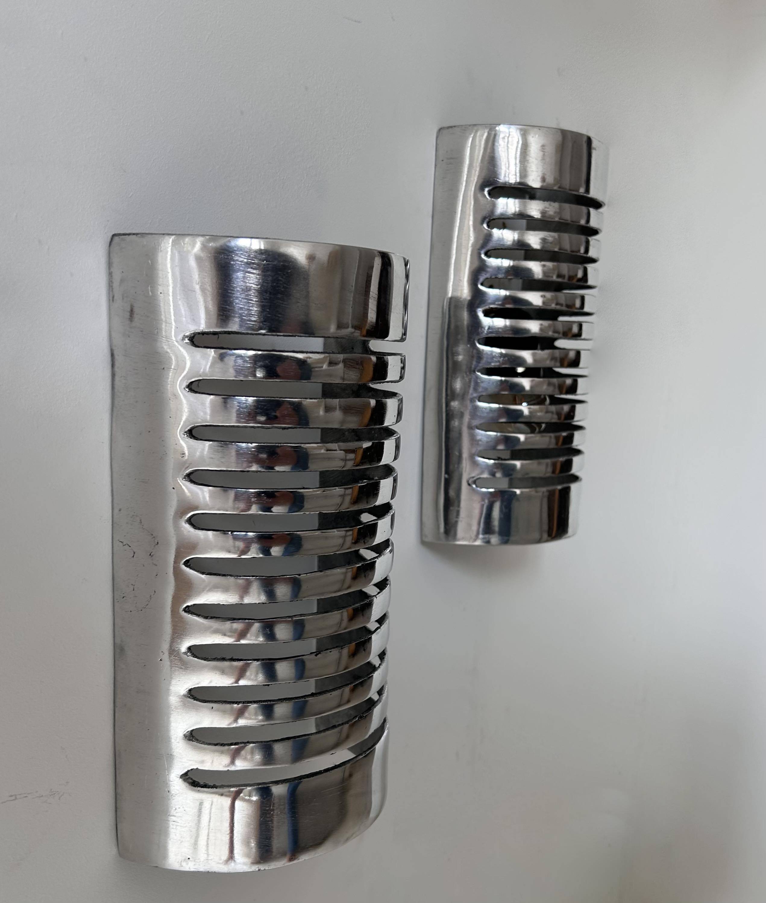 Pair of vintage wall lights, chrome metal, France 1970