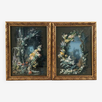 Augustus Bertrix. Pair of gouaches framed under glass dated 1854