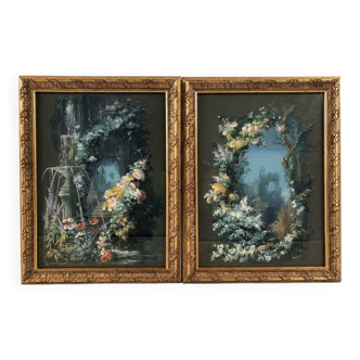 Augustus Bertrix. Pair of gouaches framed under glass dated 1854