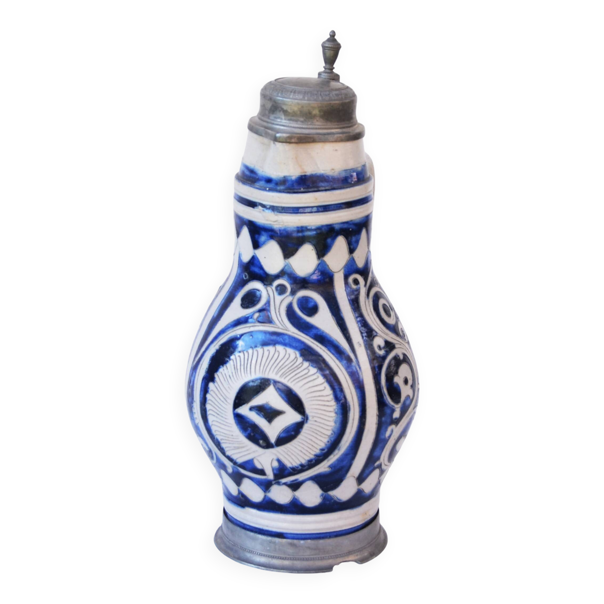 19th Century German Glazed Westerwald Pitcher Biedermeir 2,5L