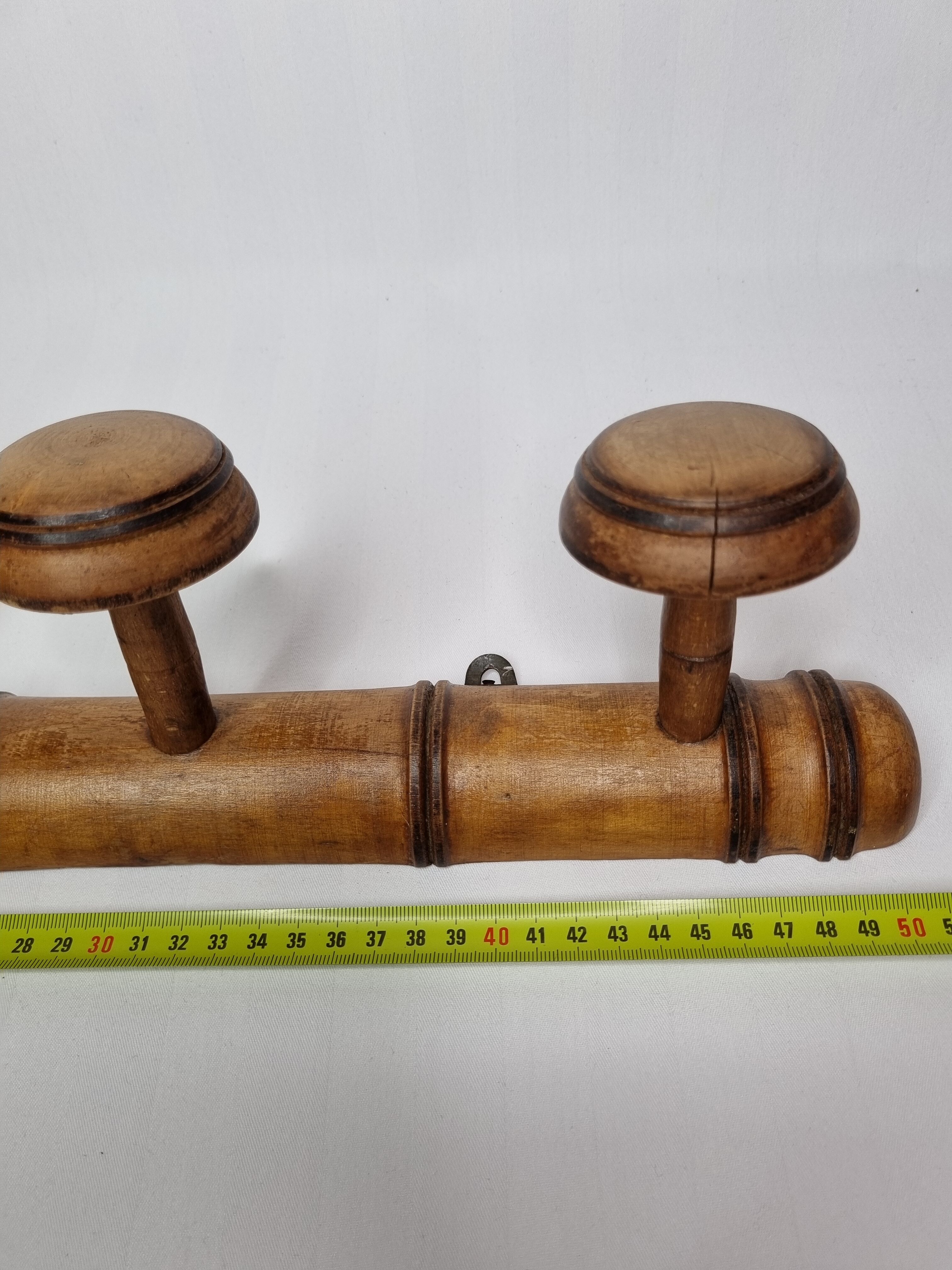 Wooden coat rack turned in imitation of bamboo, 4 hooks, 50 cm