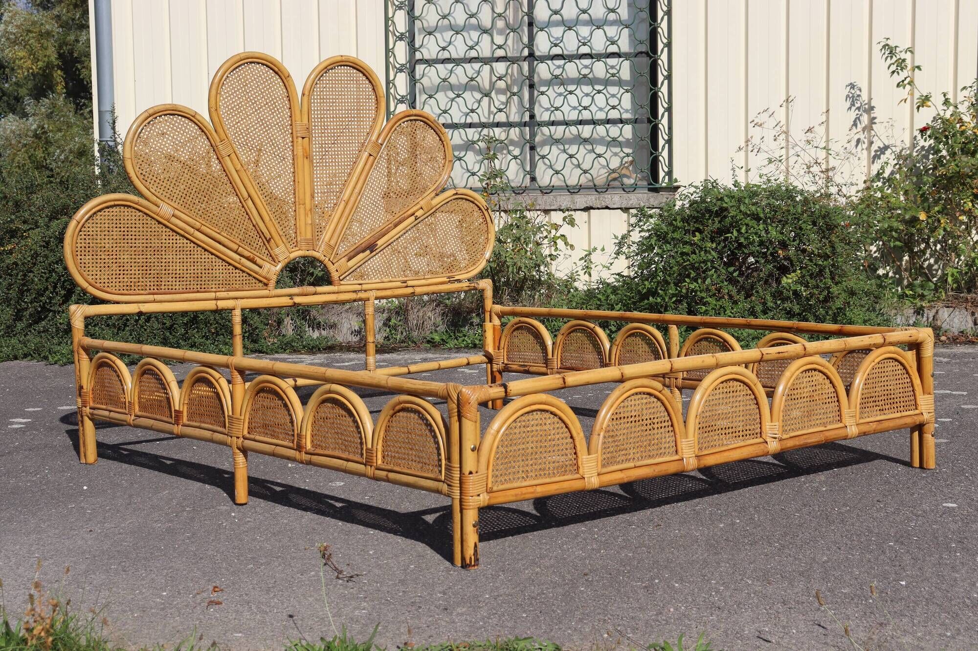 Rattan and bamboo bed Italy 1960