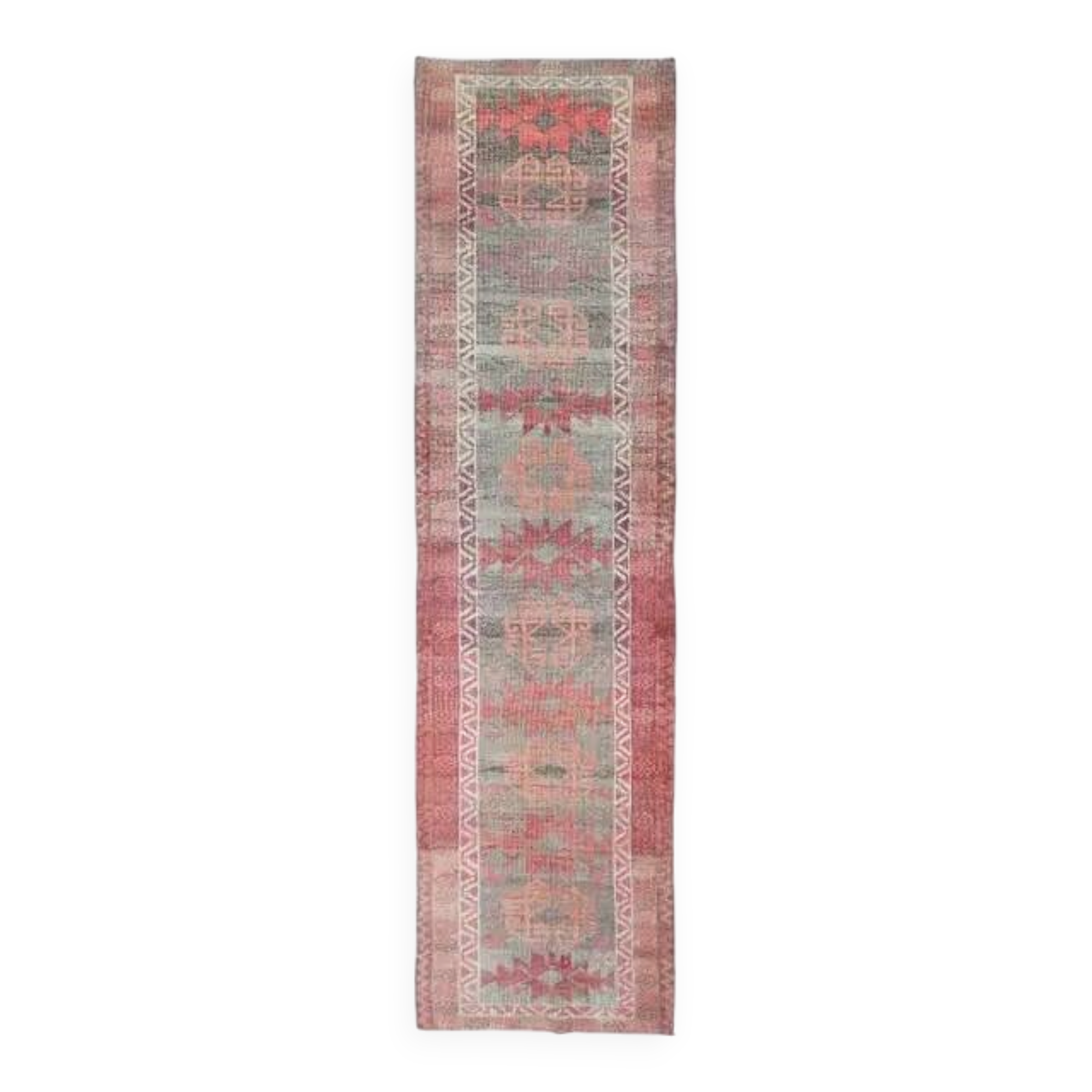 1970s vintage Turkish hand-knotted wool cotton red runner rug 91x354