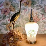 Vintage tulip ride in white opaline drawings of roses