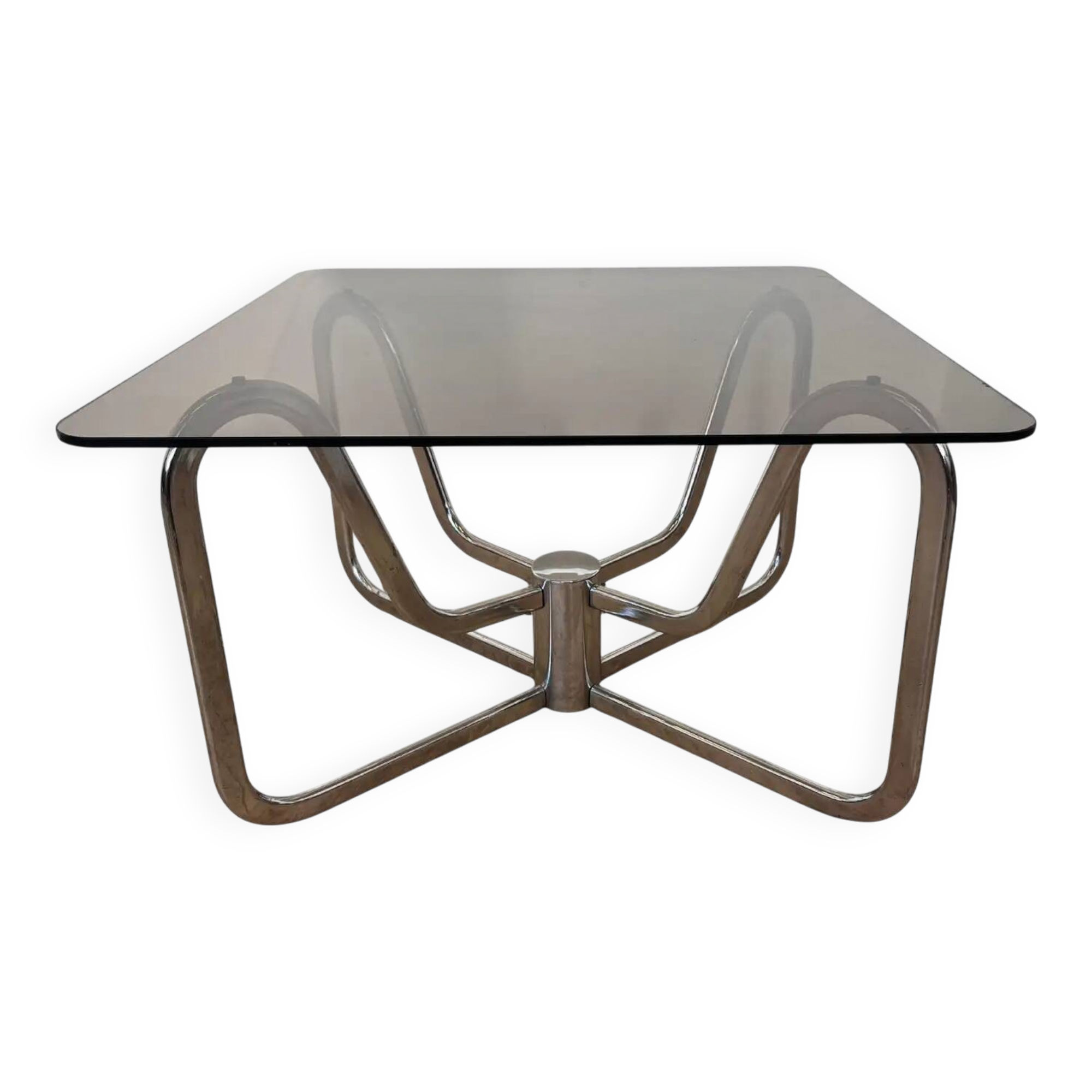 1970s mid-century chrome and smoked glass coffee table
