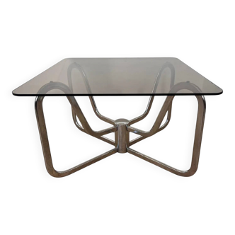 1970s mid-century chrome and smoked glass coffee table