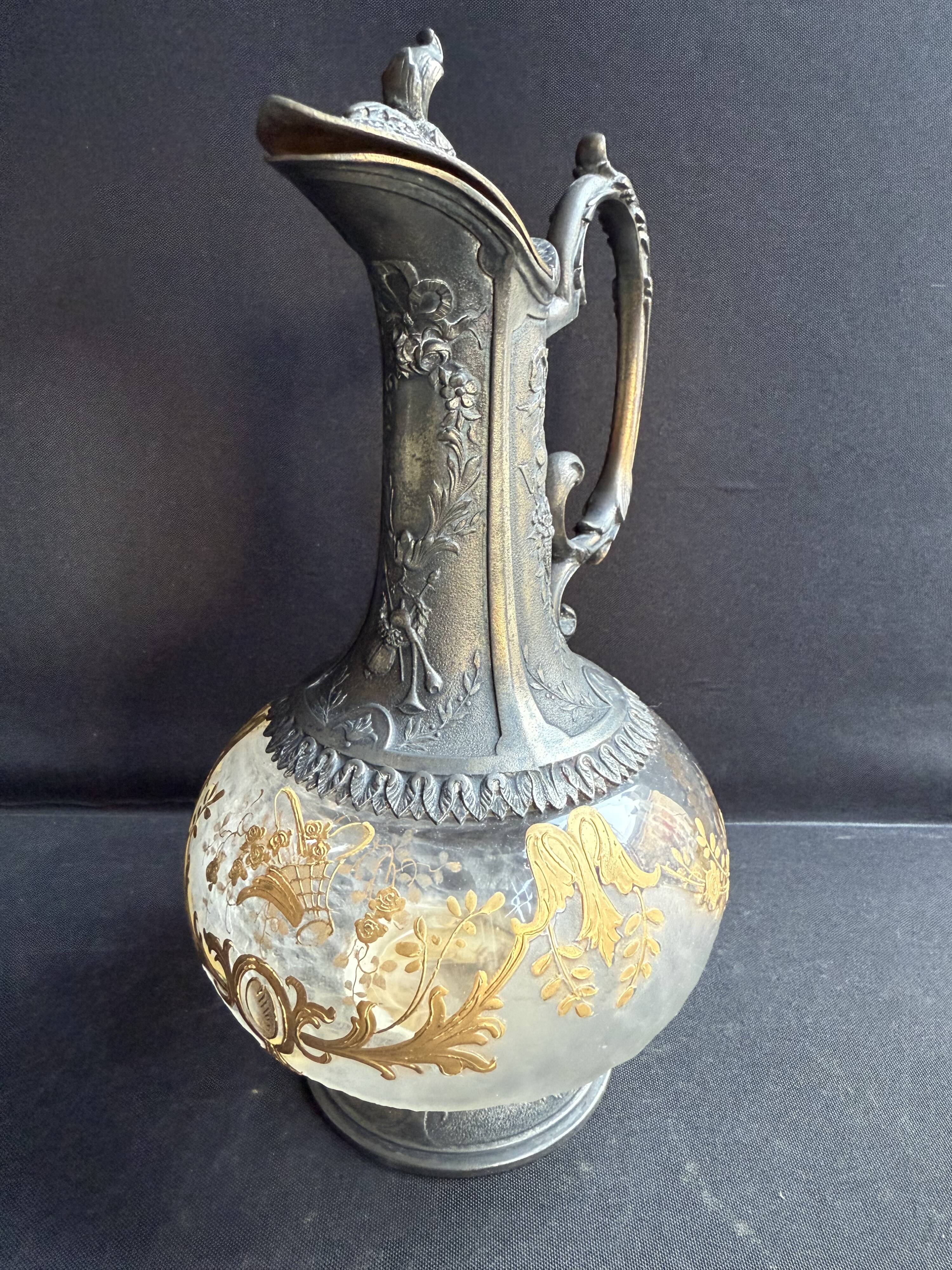 Glass or gold crystal ewer – Gallia Métal Alfénide for Christofle
