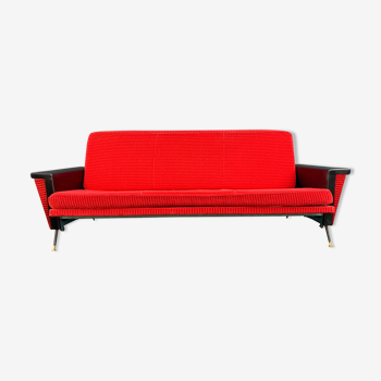 Sofa bed 3 places skaï and red velvet