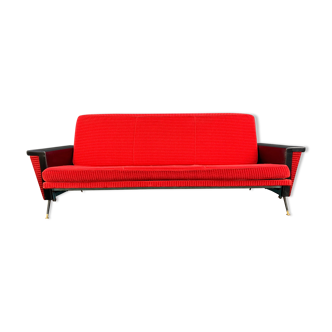 Sofa bed 3 places skaï and red velvet