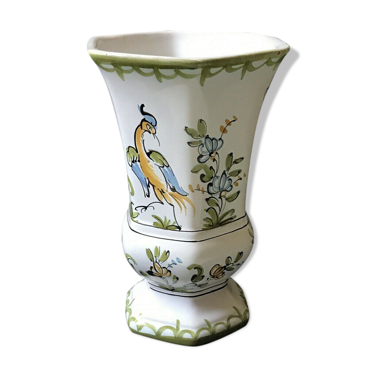 Lallier medici vase with moustiers polychrome wading blue yellow