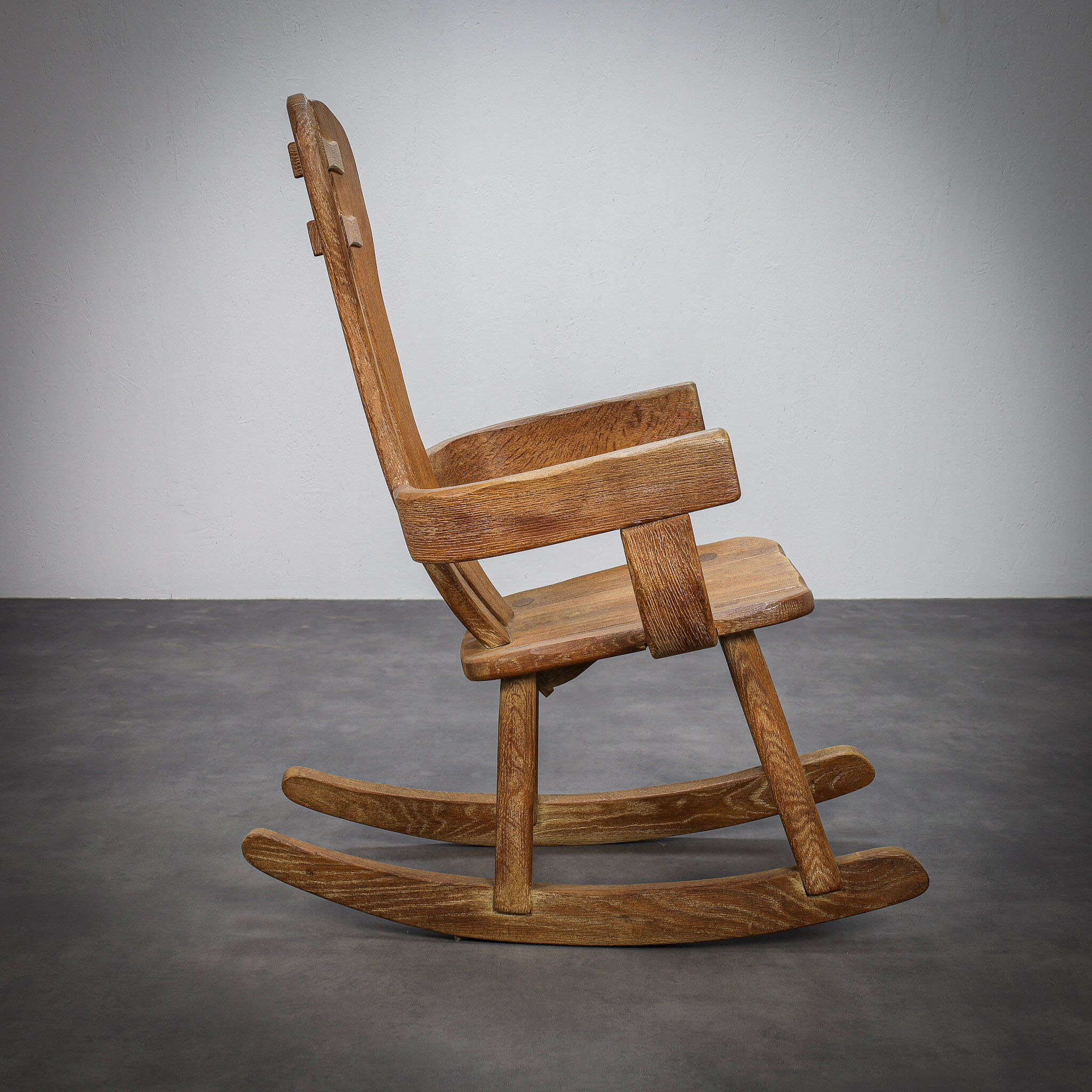 Brutalist Oak Rocking Chair by De Puydt, 1970s