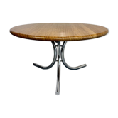 Large round dining table in wood with chrome metal, Italian design from the 1970s.