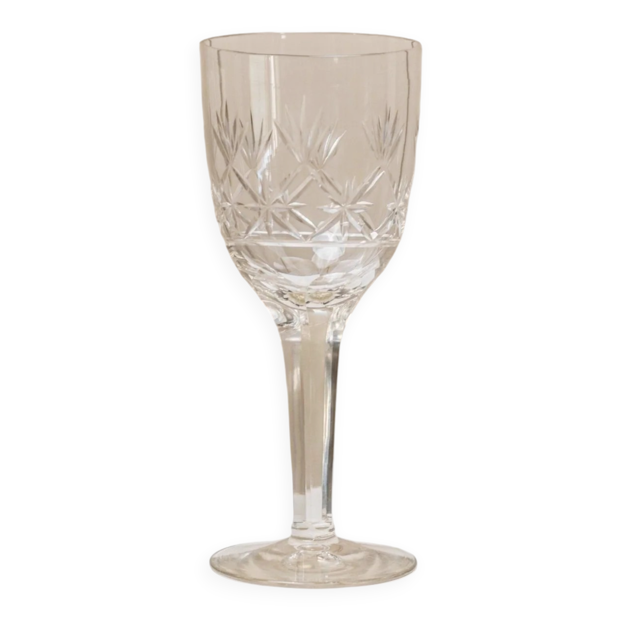 Transparent crystal glass XL Saint Louis wine glass with a faceted stem, France, 1930s