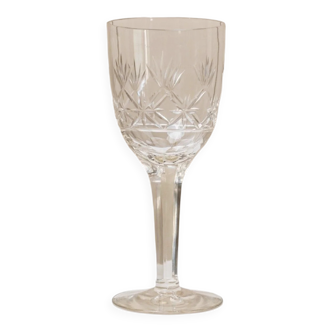Transparent crystal glass XL Saint Louis wine glass with a faceted stem, France, 1930s