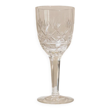 Transparent crystal glass XL Saint Louis wine glass with a faceted stem, France, 1930s