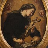 Antique oval painting of Saint Catherine of Genoa from the 17th century