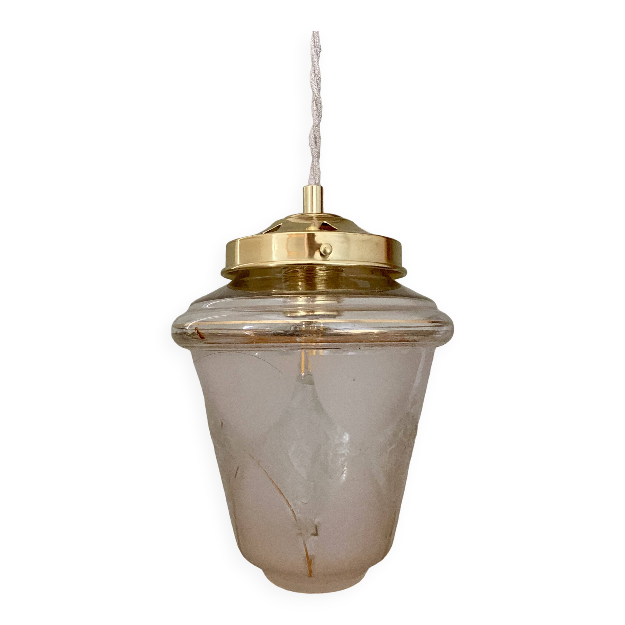 Vintage globe pendant light in white and gold frosted glass