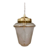 Vintage globe pendant light in white and gold frosted glass