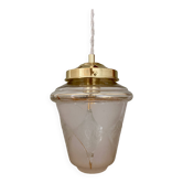 Suspension globe vintage en verre dépoli blanc et doré
