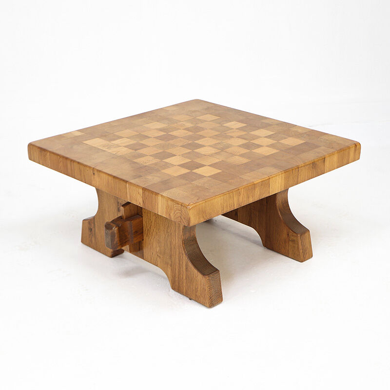 Rustic Vintage Brutalist Mid-Century Coffee Table in Oak