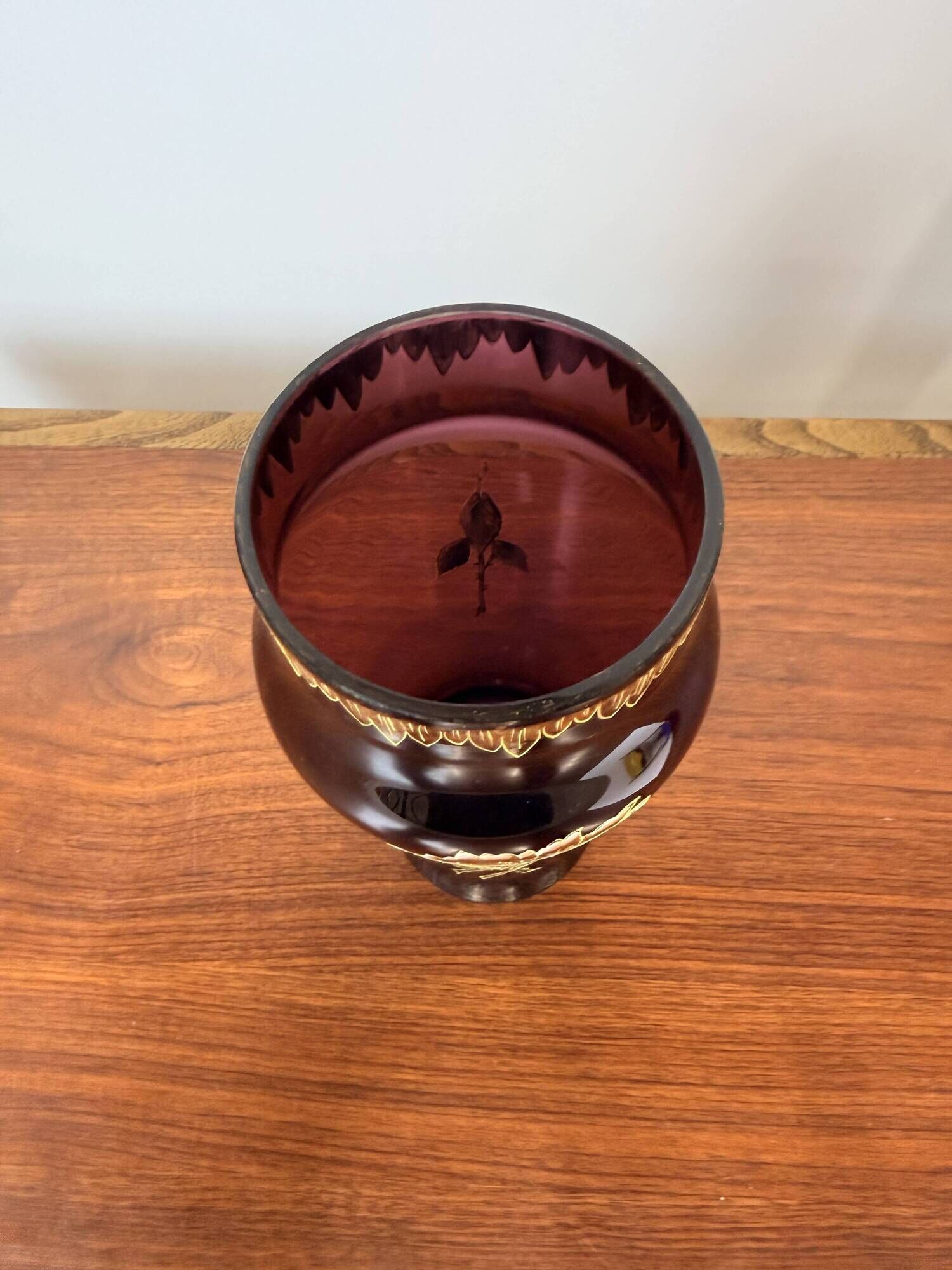 Antique Legras vase – Purple enamelled glass with gold – Art Nouveau