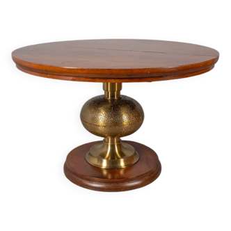 Round table in wood and brass vintage 1960s design luciano frigerio