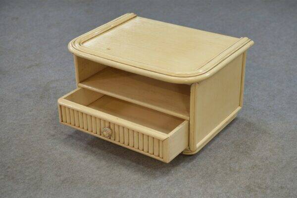 Small white bedside table Maugrion "Le rattin prestige" 1970s