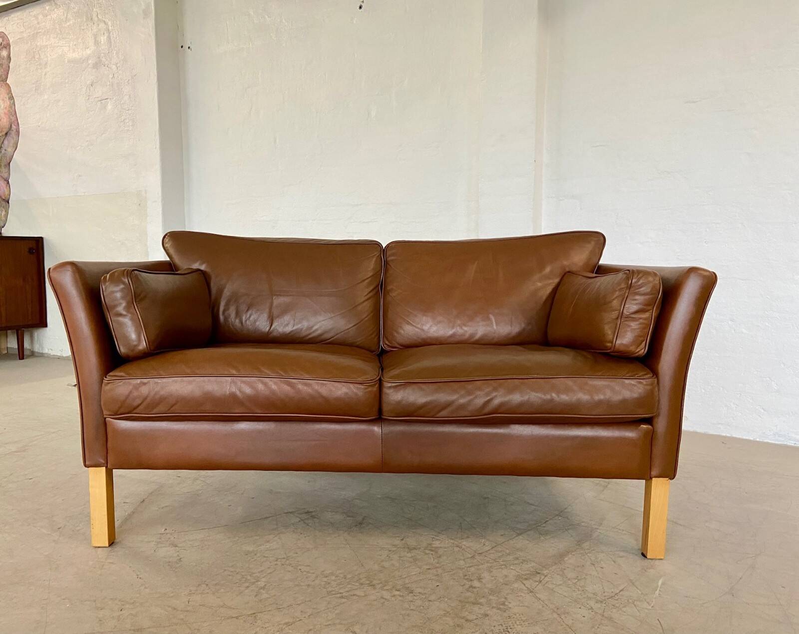 Canapé 2 places Stouby vintage danois du milieu du siècle en cuir cognac foncé