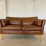 Canapé 2 places Stouby vintage danois du milieu du siècle en cuir cognac foncé