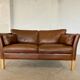 Vintage Danish mid-century dark cognac leather 2 seater Stouby sofa