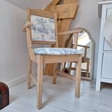 Chair / Armchair in solid wood and blue toile de Jouy