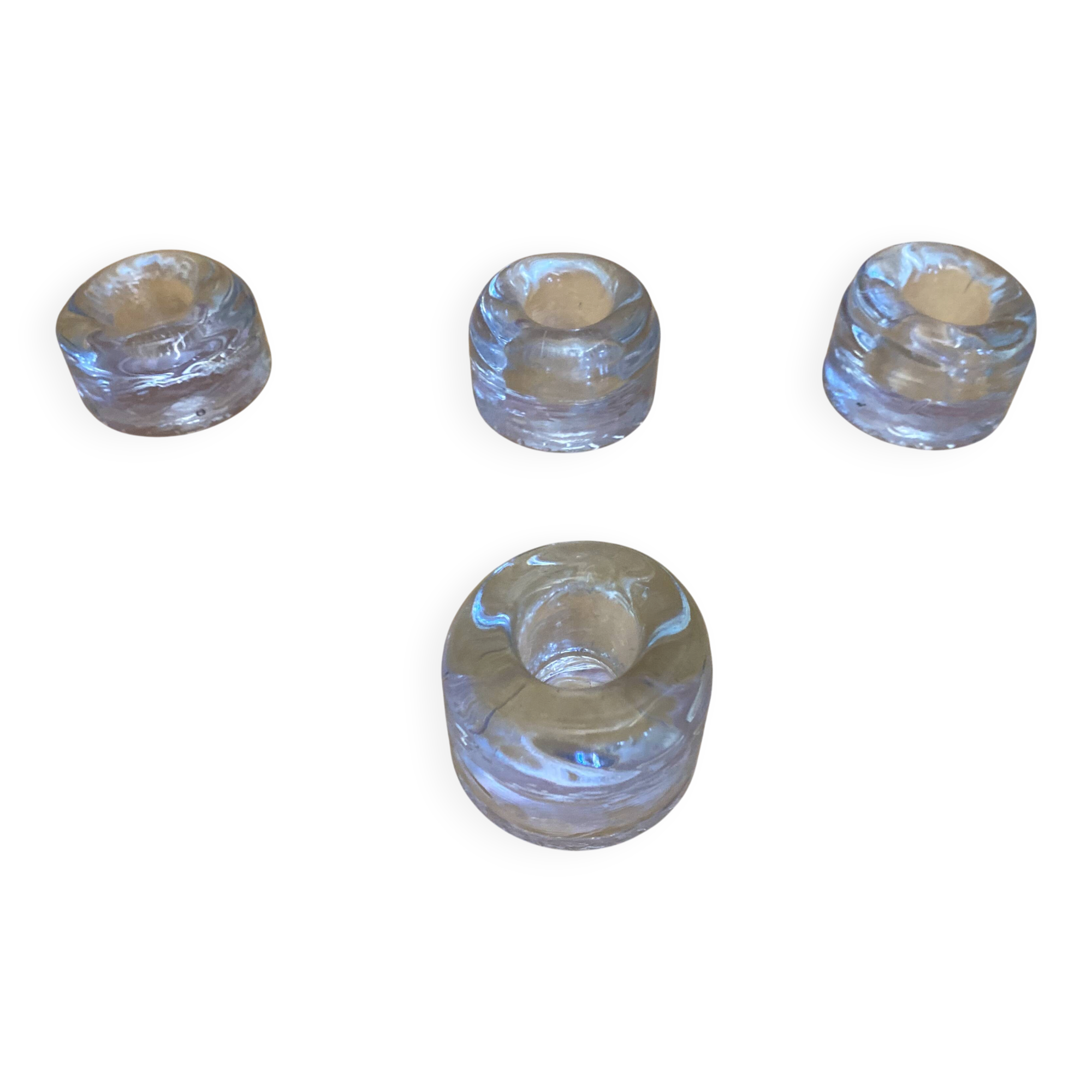 Set of 4 Vintage Ice Cube Shaped Glass Candle Holders #E008