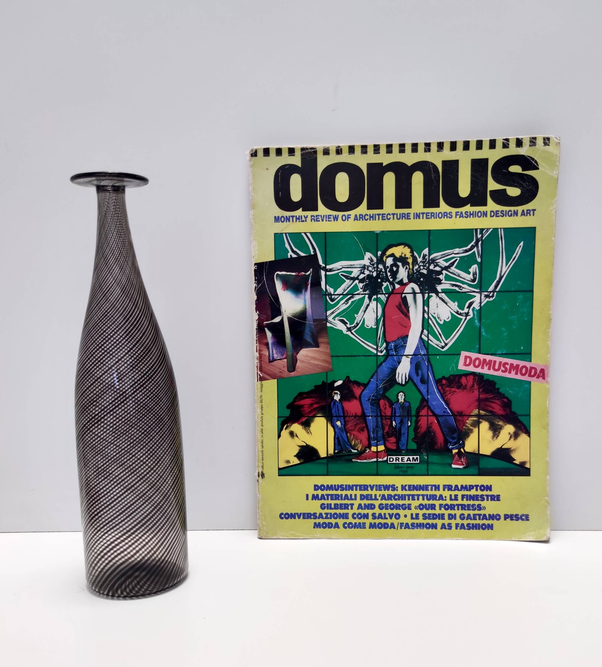 Black Murano Glass Bottle Vase "Mezza Filigrana" by Dino Martens for Aureliano Toso