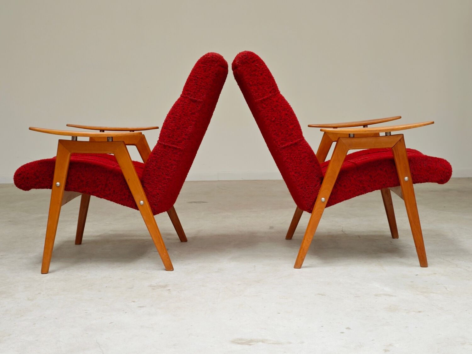 Pair of red armchairs by Jaroslav Smidek for Ton (Thonet) 60s