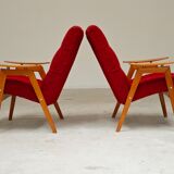 Pair of red armchairs by Jaroslav Smidek for Ton (Thonet) 60s