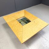 Vintage ash wood hidden bar coffee table by Paul Michel, 1970s