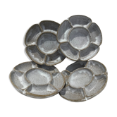 4 White compartmentalized handmade stoneware plates