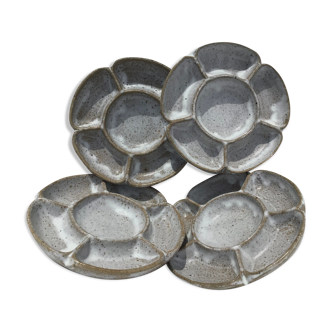 4 White compartmentalized handmade stoneware plates