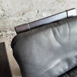 Vintage Scandinavian Black Leather Armchair with Ottoman — Solid Dark Wood Frame, Mid‑Century Modern